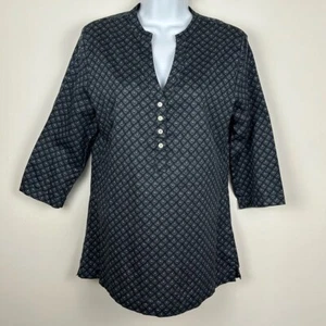 Peter Millar Women’s Tunic Blouse 3/4 Sleeves Cotton Size M Black/Grey - Picture 1 of 9