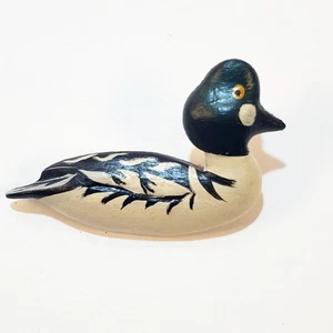 Vintage Hand Painted Wooden Wood Bufflehead Duck Pin Artist Signed Brooch 2" - Picture 1 of 4
