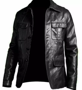Echt Leder Schwarz Herren Vintage Stil Mode Blazer Militär Stil Mantel Größe S - Bild 1 von 3