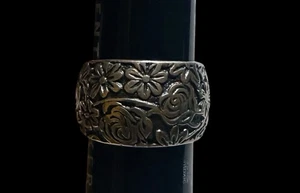 Silpada Heavy Floral Sterling Silver Wide Band Ring R1583 Size 8.5 - Picture 1 of 4