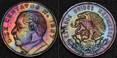 1967 Mexico 10 Centavos RAINBOW TONING (L48-35) - Image 1 of 3