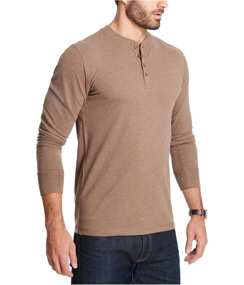 Camisa Henley jaspeada vintage resistente a la intemperie para hombre, marrón, S Foto 1 de 1