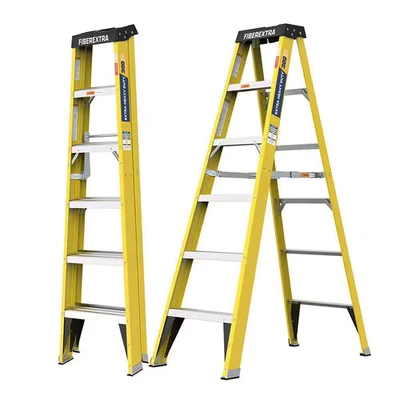 6-Step 11 In. Reach Yellow Fiberglass Single-Sided Ladder, Durable, Easy to Stor - Image 1 of 4