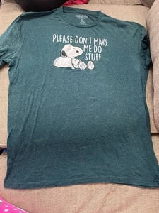 Peanuts Women's XL Snoopy "Please Don’t Make Me Do Stuff “ Green Graphic T-shirt - Picture 1 of 9