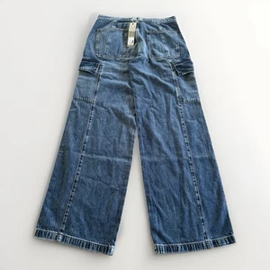 NWT Hudson Women’s Size 26 Mid-Rise Utility Wide Leg Cargo Jean Deep Blue 28x32 - Picture 1 of 14