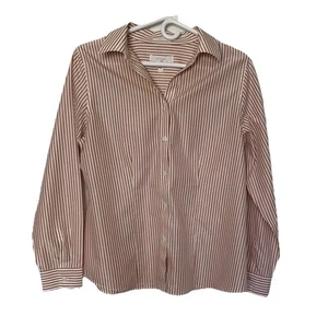 Camisa de vestir Chico para mujer pequeña (1) EE. UU. 8 botones cuello en V blanca roja dorada a rayas - Imagen 1 de 9