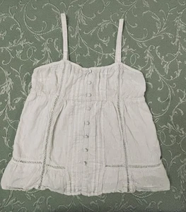 O'Neill Shirt Womens Large White Cami Tank Top Boho Eyelet Swiss Dot Adjustable - Picture 1 of 13