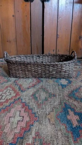 Antique Early Primitive Wood Handmade Oblong Splint Basket 15.5" Patina - Picture 1 of 11