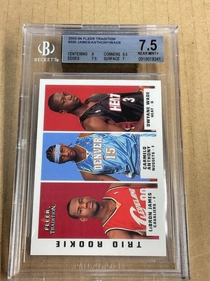 2003 Fleer Tradition Trio Rookies LeBron James, Dwyane Wade Carmelo Anthony 300 - Image 1 of 2