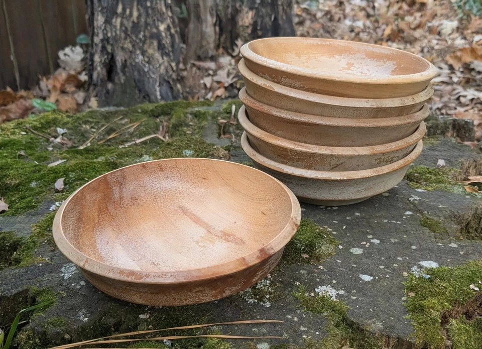 Conjunto de 6 tigelas de salada de madeira vintage Woodpecker Woodware - Feito no Japão - Imagem 1 de 4