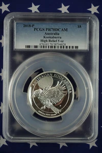 2018-P $8 Australia Kookaburra 5oz 9999 Silver Coin PCGS HR PR70DCAM COA + Box - Picture 1 of 9