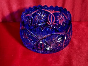 Vintage Bohemian Glass Cobalt Blue Cut to Clear Crystal Bowl Starburst Pinwheel - Picture 1 of 3