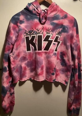 Sudadera con Capucha KISS Mujer Tie-dye Rosa Gris Corta Borde Vivo Talla M NUEVA CON Etiquetas Rue21 Foto 1 de 4