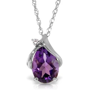 1.53 CTW 14K Solid White gold fine Necklace 16-24" Diamond Amethyst - Picture 1 of 6
