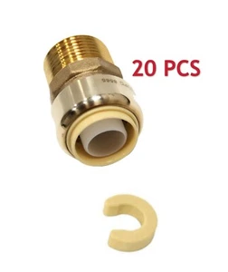 20PCS 1/2" EFIELD PUSH FIT X 1/2" MALE ADAPTERS LEAD FREE BRASS & CLIP - Picture 1 of 3