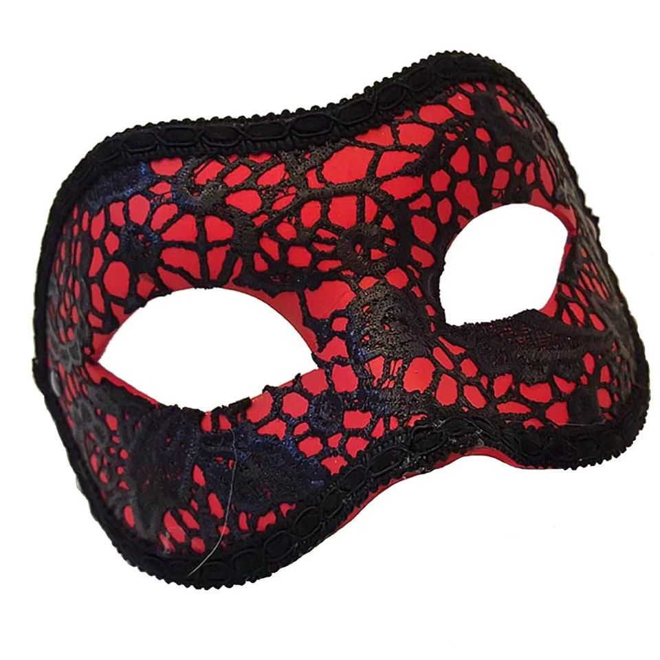 Authentic Italian Made Venetian Colombina Red Black Lace Masquerade Eye Mask - Image 1 of 1