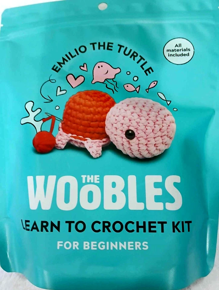 The Woobles Emilio The Turtle PINK/RED Learn To Crochet Kit For Beginners