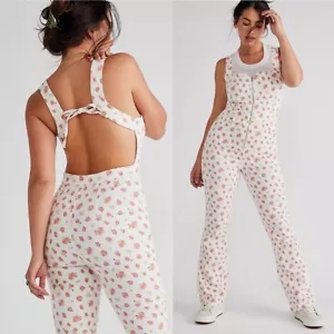 NEW Free People CRVY 2nd Ave Printed One Piece Open Back White US 12 UK 14 - 16 - Picture 1 of 11