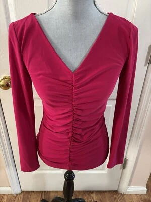 Narciso Rodriguez Design Nation Ruched Front V-Neck Knit Top Pink Size Small - Image 1 of 3