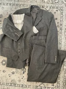 Polo Ralph Lauren Made in Italy Vintage Gray Wool-Cashmere 3-Piece Suit 46 R - Picture 1 of 15