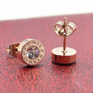 Rose Gold Roman Numerals Gold Titanium Steel Circular Earring Wedding Jewelry 