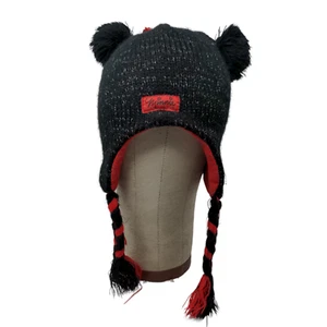 Disney Girls Knit Beanie Cap Black Red Size 4-16 Ear Flaps Fleece Lined - Picture 1 of 13