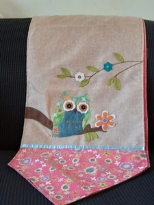 72 X 15 Pink yellow white tan floral with pattern stitched Owl Table Runner - Picture 1 of 5
