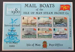 1980 ISLE OF MAN GB UK SHEET STEAM PACKET COMPANY SHIPS BOATS VF MNH - Picture 1 of 1