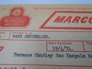 RMS Kampala MARCONIGRAM TELEGRAM SECHELLES GOVT CHIEF MINISTER/ LINER INTEREST / - Picture 1 of 7