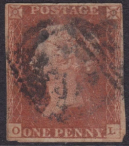 1841 1d PIATTO ROSSO MARRONE 52 LETTERE " O - L " CON 4 MARGINI - Foto 1 di 1