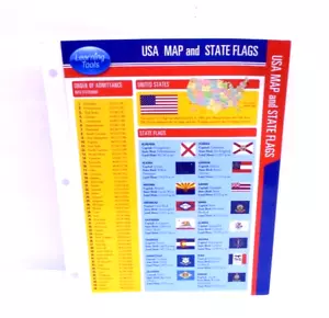 USA Map and State Flags Laminated Study Guide School Reference Binder - Foto 1 di 3