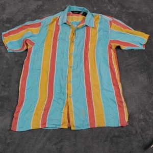 Genelli Silk Shirt Mens Large Teal Red Yellow Miami South Beach Cocktails Party - Picture 1 of 8