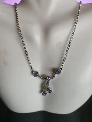 Collar de piedras de tanzanita de diseño NF cadena de plata 925 18" diseño de 3 flores nuevo sin etiquetas  Foto 1 de 4