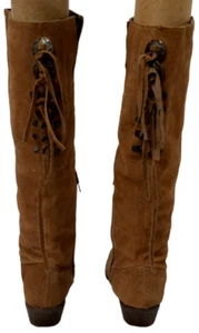 Naughty Monkey Suede Boots Women's 10 Knee High Brown Western BOHO Hippie Laces - Picture 1 of 12