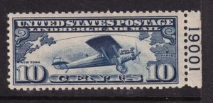 1927 Sc C10 AIRMAIL MNH 10c Lindbergh, plate number single Hebert CV $35 (JG - Picture 1 of 1