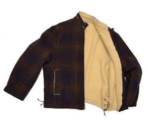 Vintage Mens JC Penney Towncraft  Sherpa fleece Lined Plaid (wool?)  Jacket - L - Picture 1 of 7