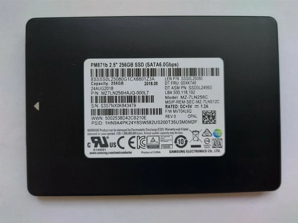 Samsung PM871b 256 GB SSD 2,5 Zoll Sata III 6.0Gb/s Notebook Laptop (MZ 7LN256C) - Bild 1 von 1