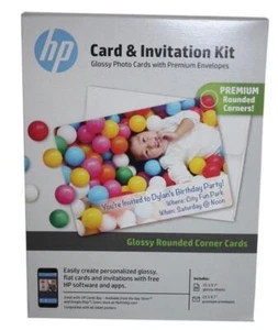 HP Card & Invitation Kit Glossy Rounded Corner Cards Envelopes 50 Count - Picture 1 of 3