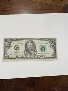 1977 $50 DOLLAR BILL ERROR OFF CENTER D22967909A - Picture 1 of 11