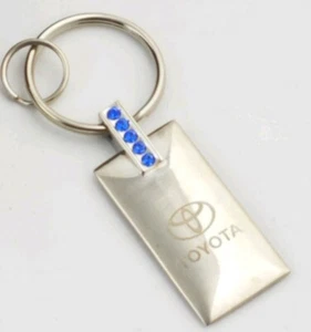 Toyota Chrome Keychain With Faux Blue Jewels Key Fob For Toyota New - Picture 1 of 5