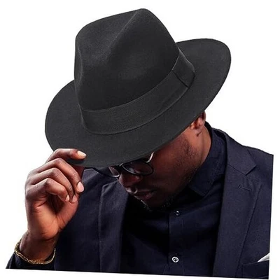  Sombreros Fedora de Lana para Hombres Mujeres Ala Ancha Fieltro Sombrero de Panamá Grande Negro Foto 1 de 4