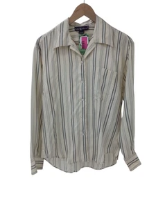 Ralph Lauren Men's UK Size Medium 100% Silk Ivory Striped Shirt Vintage Preloved - Picture 1 of 9