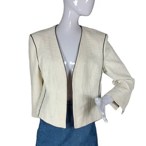 Blazer L'Agence Tweed Abierto Top Talla 8 Beige con Borde Negro No Forrado - Imagen 1 de 9