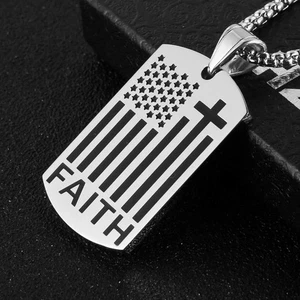 Collar Cruz Bandera Americana Colgante Etiqueta de Perro Fe para Hombres Versículo Bíblico Joyería - Imagen 1 de 14