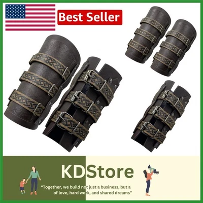 Medieval Faux Leather Bracers - Retro Buckle Armor for Cosplay & LARP - Image 1 of 4