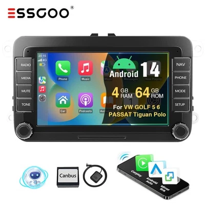 4+64G Android 14 Autoradio 9" para VW Golf 5 6 Caddy Skoda Touran Tiguan GPS RDS - Imagen 1 de 4