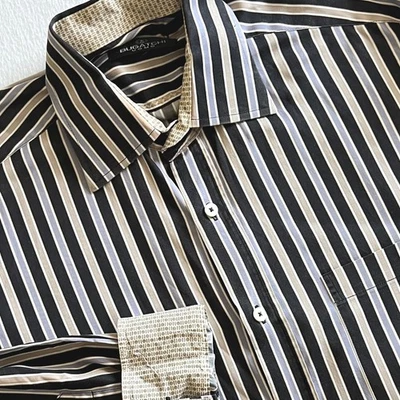 Camisa de Vestir Bugatchi Uomo L Rayas Manga Larga Abotonada Afilada Elegante Elegante Foto 1 de 4