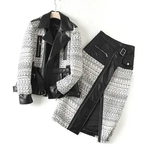 Fashionable Skirt Two-piece Sheepskin Leather Jacket Womens Biker Coats Zipper - Picture 1 of 10