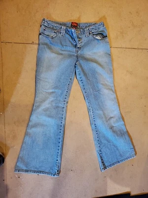 Pantalones de mezclilla vintage de colección y2k inclinables para mujer 11 azul algodón elástico pierna acampanada  Foto 1 de 4