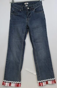 Circo Girls Jeans sz 10 Loop Ribbon Hem Embellished Holiday Red Pink Dots Plaid - Picture 1 of 8